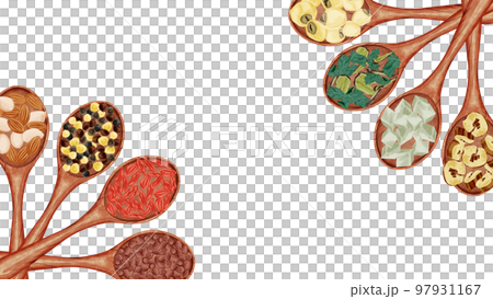 木勺上的中草藥手繪水彩風格插圖 97931167