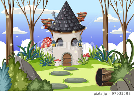 Fairytale house in forest scene Fairytale house in forest scene 97933392