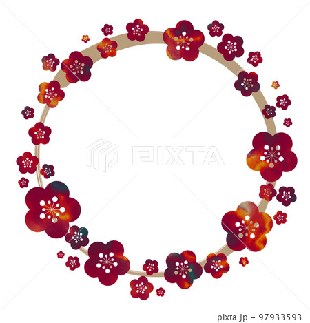 Plum blossom frame single round shape 02 - Stock Illustration