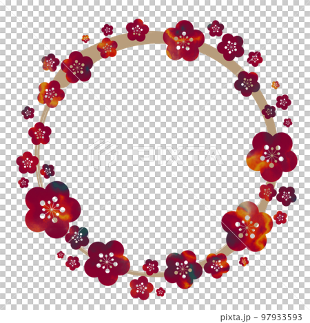 Plum blossom frame single round shape 02 - Stock Illustration