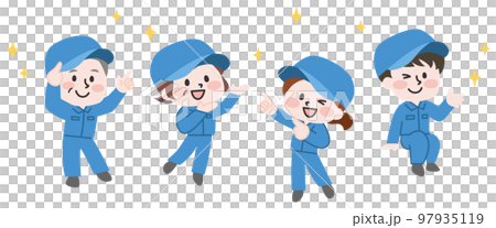 四個閃閃發光的工人的插圖 四個閃閃發光的工人的插圖 97935119