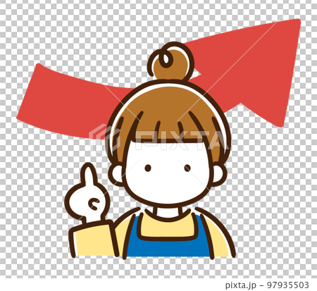 成績売上アップしたおしゃれなお団子頭の女性の上半身イラスト 97935503