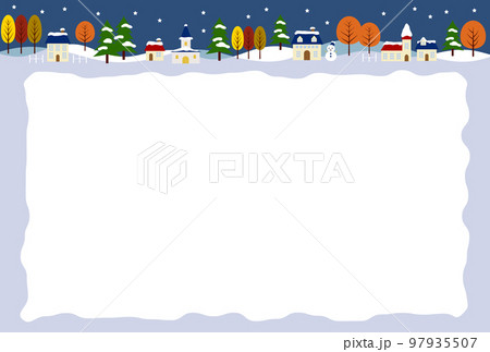 上に冬の夜の街並みポストカードヨコ 97935507