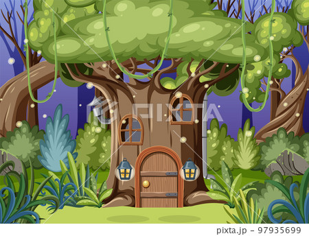 Fairytale house in forest scene Fairytale house in forest scene 97935699