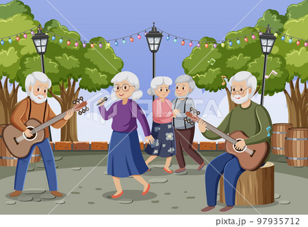 Senior people playing music at park 97935712