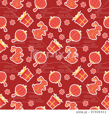 Chinese Lunar New Year 2023 Day Seamless Pattern Decoration Template Hand Drawn Cartoon Flat Illustration 97936431