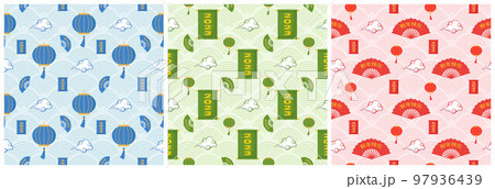 Set of Chinese Lunar New Year 2023 Day Seamless Pattern Decoration Template Hand Drawn Cartoon Flat Illustration 97936439