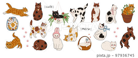 Set of cute cats isolated on white background. Vector graphics. 97936745