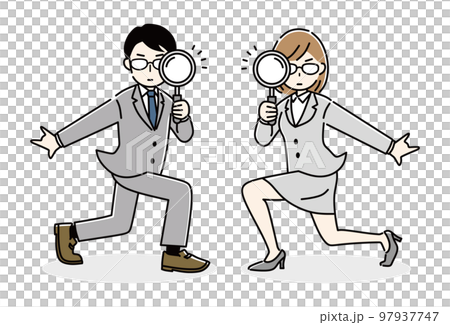 虫眼鏡を持つビジネスパーソンのイラスト 97937747