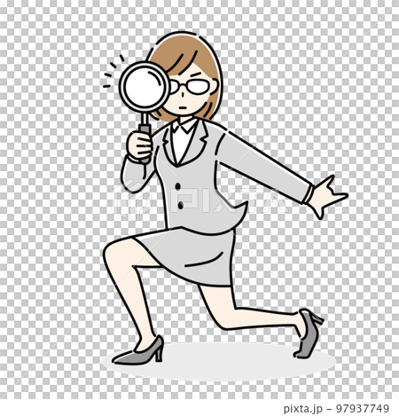 虫眼鏡を持つビジネスウーマンのイラスト 97937749