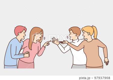 Angry people yell engaged in confrontation Angry people yell engaged in confrontation 97937908