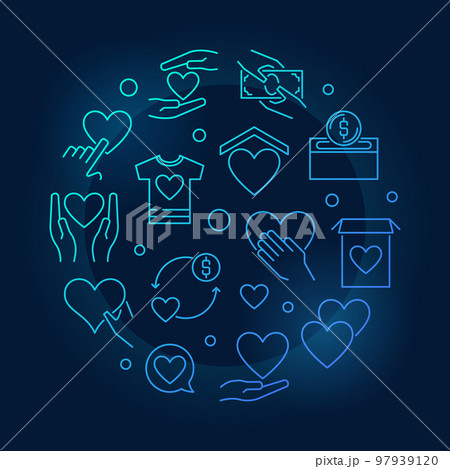 Charity vector blue round concept outline illustration 97939120