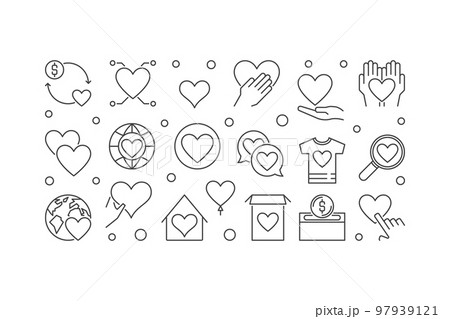 Charity and philanthropy vector outline horizontal banner 97939121