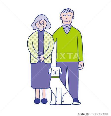 シニア夫婦と犬のイラスト素材 シニア夫婦と犬のイラスト素材 97939366