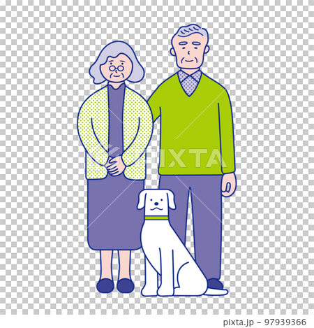 シニア夫婦と犬のイラスト素材 シニア夫婦と犬のイラスト素材 97939366