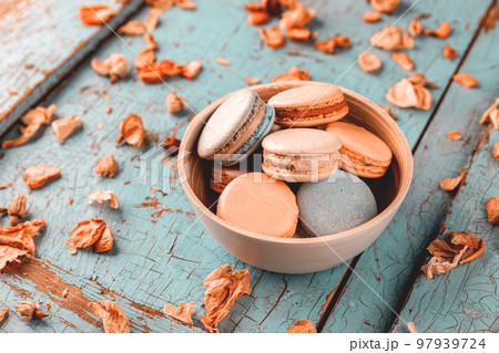 Pastel colour French macaroons 97939724