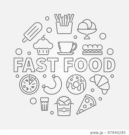 Fast food round symbol. Vector outline illustration 97940285