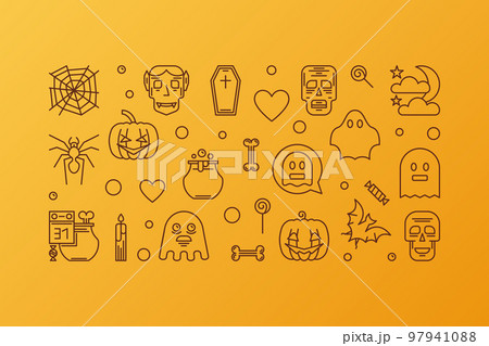 Halloween concept vector creative line horizontal banner 97941088