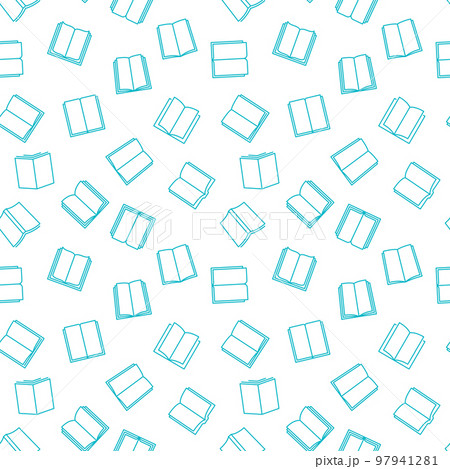 Seamless vector pattern with blue outline book icons 97941281