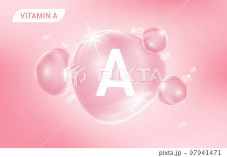 Serum collagen vitamin A, Pink drop water. Vitamin complex with Chemical formula from nature. Beauty treatment nutrition skin care design. 97941471