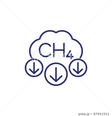 methane, CH4 emissions reduction line icon methane, CH4 emissions reduction line icon 97941551