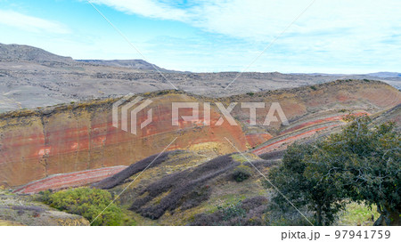 Colorful spectacular valley panorama in Gareja desert. Georgia 97941759