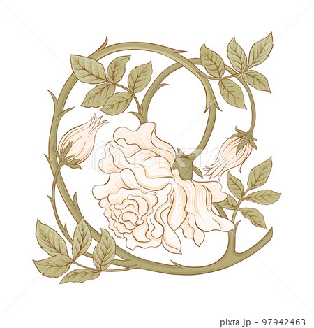 Decorative flowers and leaves in art nouveauのイラスト素材