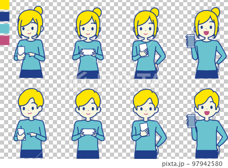 Illustration set of men and women with smartphones 97942580