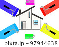 住宅とカラフルな塗装ローラー 97944638