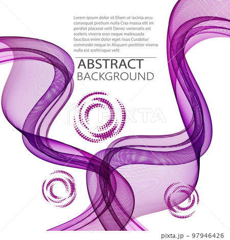Abstract background of purple transparent wave lines with dots halftone elements, design element 97946426