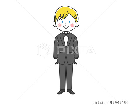黒色のタキシードを着た、白人男性のイラスト 黒色のタキシードを着た、白人男性のイラスト 97947596