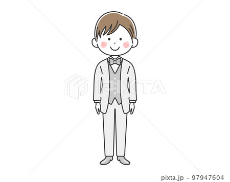 白色のタキシードを着た、若い男性のイラスト 97947604