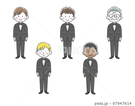 黒色のタキシードを着た、男性のイラストセット 97947614