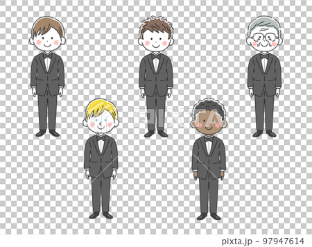 黒色のタキシードを着た、男性のイラストセット 97947614