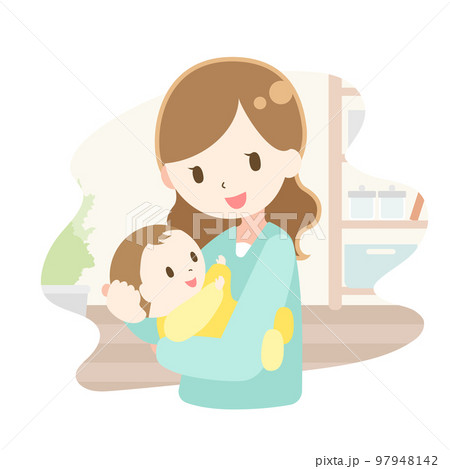赤ちゃんを抱っこしている母親のイラスト 97948142
