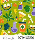 Funky Cartoon Stoned Eyes Medical Cannabis Seamless Vector Pattern Illustration for Marijuana 97948350