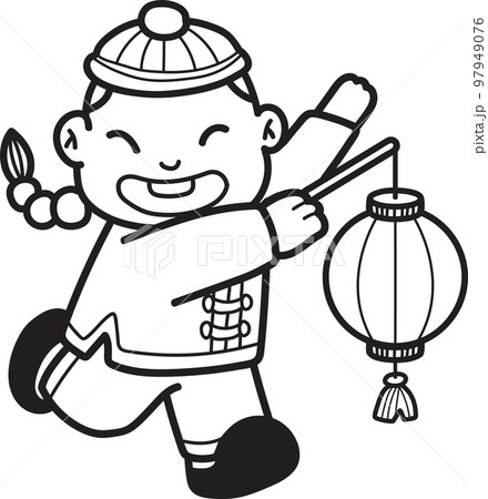 Hand Drawn chinese boy with lantern illustration 97949076