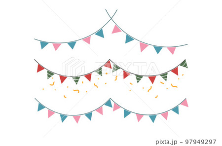 Hanging Flags isolated on white background. Decorative elements for Birthday party or new year holiday festival. Vector illustration 97949297