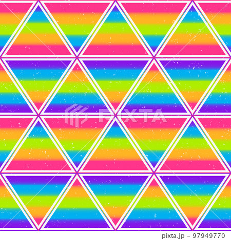 Rainbow triangle seamless pattern with grunge effect. 97949770
