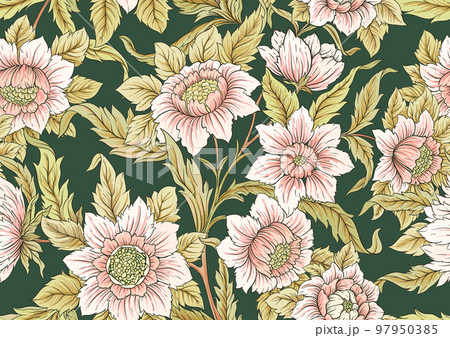 Decorative flowers and leaves in art nouveau style 97950385
