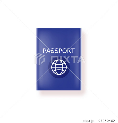 Vector blue international passport cover design template isolated on white background. Blue Passport icon with white earth globe and shadow Vector blue international passport cover design template isolated on white background. Blue Passport icon with white earth globe and shadow 97950462