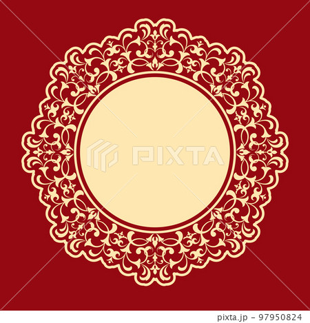 Decorative frame Elegant vector element for design in Eastern style, place for text. Floral golden and red border. Lace illustration for invitations and greeting cards Decorative frame Elegant vector element for design in Eastern style, place for text. Floral golden and red border. Lace illustration for invitations and greeting cards 97950824