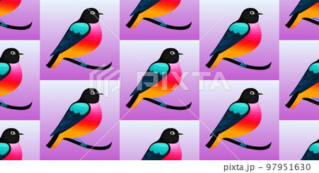 Colorful cartoon birds, hand drawn, seamless vector pattern 97951630
