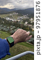 Rest time, smart watch, green background, forest in autumn, Carpathian Ukraine 97951876