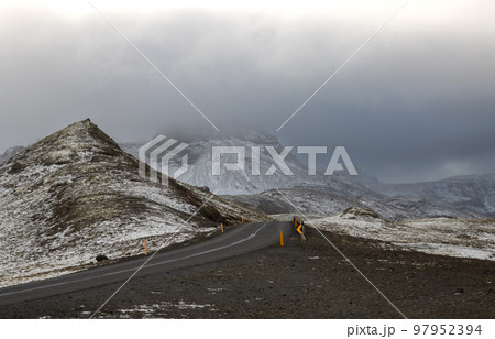 Mountains with the first snow, Iceland 97952394