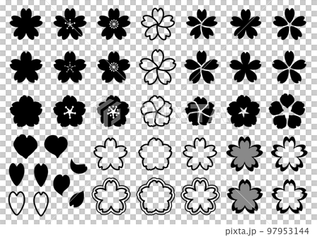 Set of cherry blossom marks of various shapes - Stock Illustration