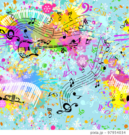 Vector Music background. Seamless pattern with Hand drawn doodle Musical Instruments, Retro musical equipment. 97954034