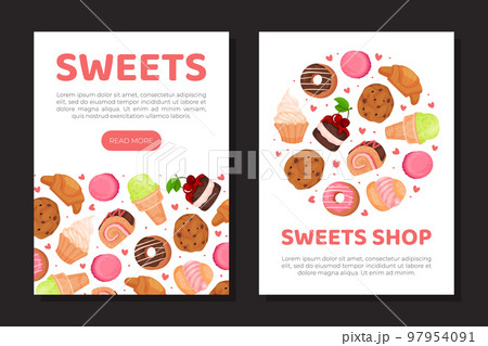 Sweets shop mobile app templates set. Sweet shop, bakery, cafeteria web banner, card, flyer, invitation cartoon vector 97954091