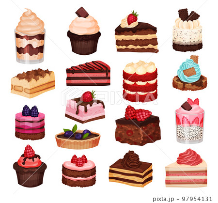 Delicious Sweet Desserts with Berry and Whipped Cream Big Vector Set Delicious Sweet Desserts with Berry and Whipped Cream Big Vector Set 97954131
