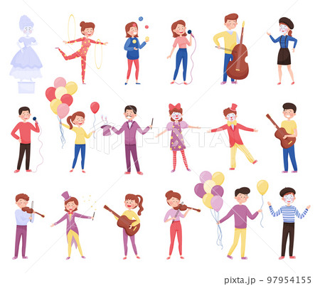 Street Artist Performing Circus Show and Stunt Big Vector Set 97954155
